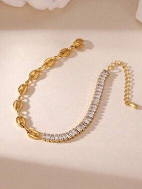 Gold Plated Stainless Steel Cubic Zirconia Bracelet